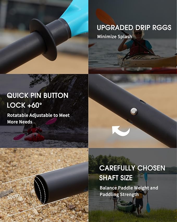 Kayak Paddles Aluminum Shaft Paddle with Nylon Blades, Floating Adjustable Kayaking Oars, 3 Piece, 220-240cm/86-94 Inches,Black/Rose/Teal