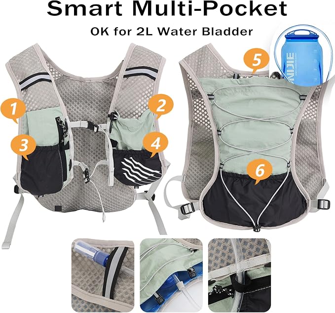 Hydration Running Vest for Women Men, Water Vest Backpack 2L, Lightweight Hydration Pack Water Backpack for Hiking, Trail Marathon Race