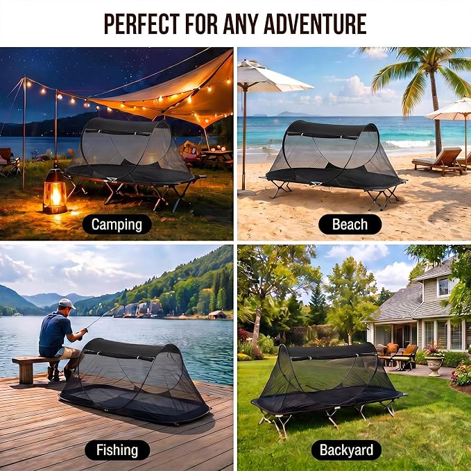 2 Pack Pop up Mosquito Tent for Camping 1 Person Instant Setup Foldable Bug Net Cot Tent with Ground Pin Portable Waterproof Screen Net for Cot Bed Hiking Summer Beach Outdoor