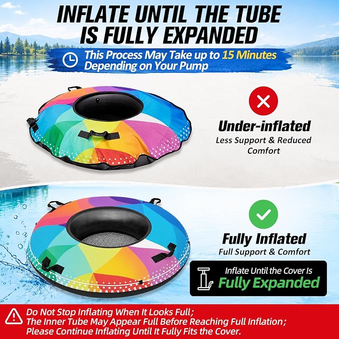ZEALFEEL River Tube, 48'' Heavy Duty Rubber River Float Tube with Commercial Grade Inner Tube, Premium Canvas Cover, Removable Cup Holder & Tow Strap, Inflatable Tube for Adults Lake Pool Floating