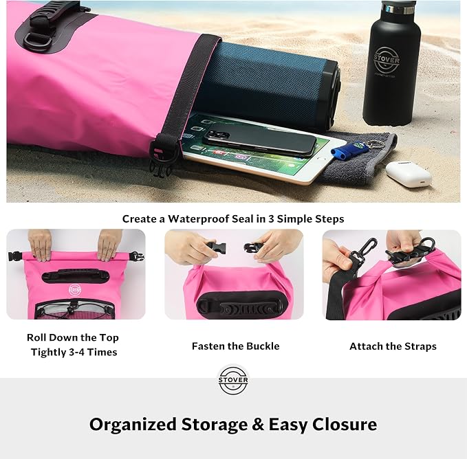 STOVER 5/10/25/30/40/55L Waterproof Dry Bag- Roll-Top Backpack w/Phone Case- Kayaking, Hiking, Camping, Boating- Men/Women