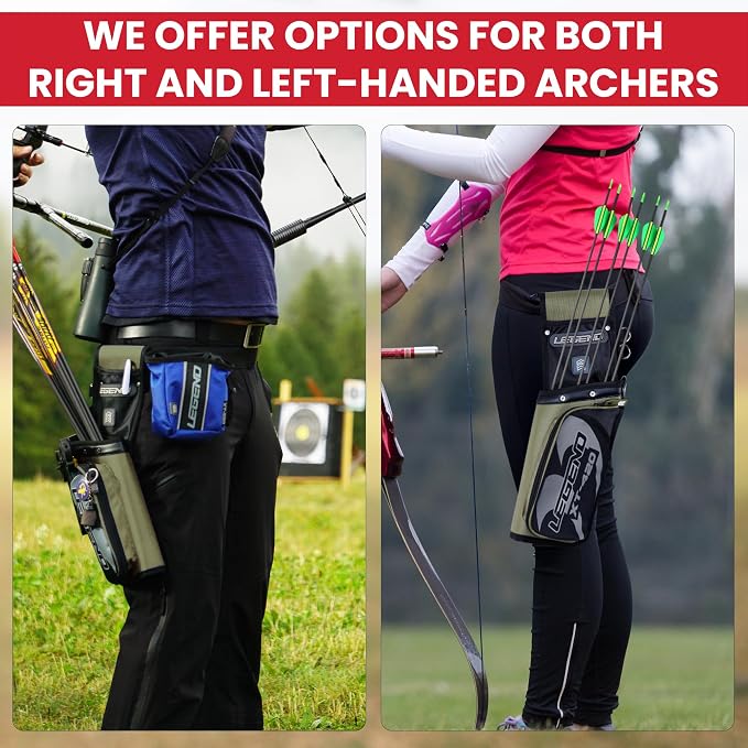 Legend XT420 Field Quiver - Left or Right-Handed Quiver Arrow Holder, Archery Quiver with 3 Arrow Tube, Durable Nylon Hip Quivers with Multiple Pockets for Archery Accessories, Score Card & Tools