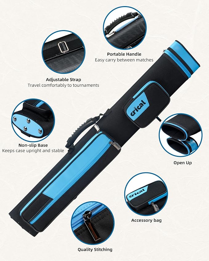 CRICAL Pool Cue Case 2x4 Hard Pool Stick Case Holds 2 Butts and 4 Shafts for Adults Billiard Cue Case with Soft Shoulder Straps