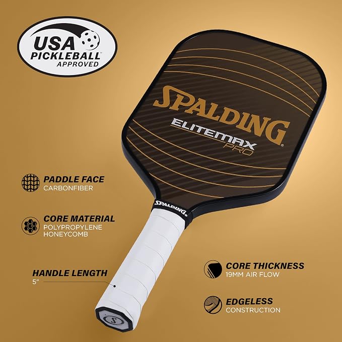 Spalding - Legacy Pro Pickleball Paddle, Elongated Carbon Fiber Face, High-Performance Lightweight Paddle for Power and Control, Durable Comfort Grip, Professional Pickleball Racket
