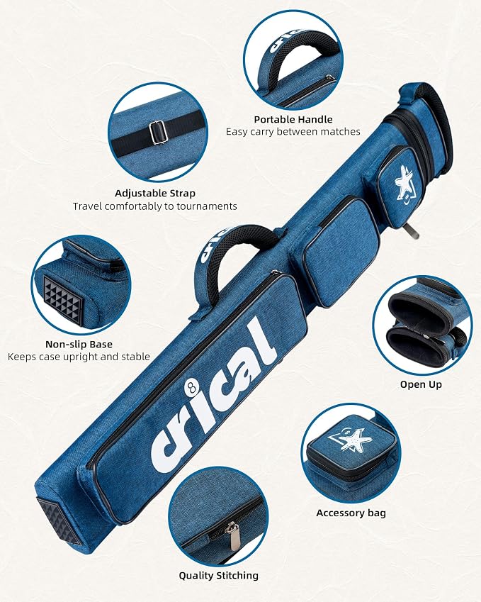 CRICAL Pool Cue Case 2x4 Hard Pool Stick Case Holds 2 Butts and 4 Shafts for Adults Billiard Cue Case with Soft Shoulder Straps