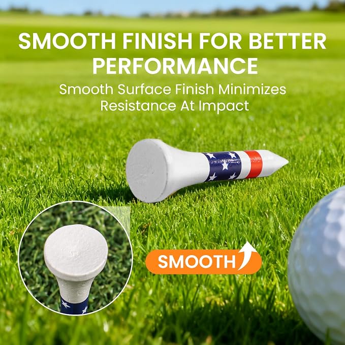 FINGER TEN Short Golf Tees 1 1/2 Inch Wood for Par 3 & Iron Shots Bulk 250/500 Pack, Bamboo Tee for Stable Low-Tee Height in Natural, Red, and USA Flag