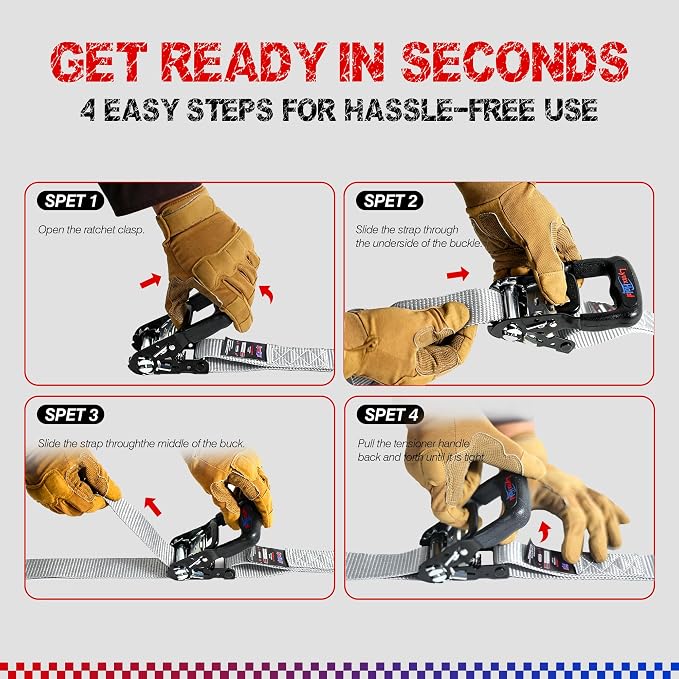 Ratchet Tie Down Straps, 5280lbs Break Strength, 1.6" x 16' Heavy Duty Ratchet Tie Down Strap Set with Padded Handles, Coated S Hook, Soft Loop for Trucks, ATV, UTV, Motorcycle, Cargo & More - Gray