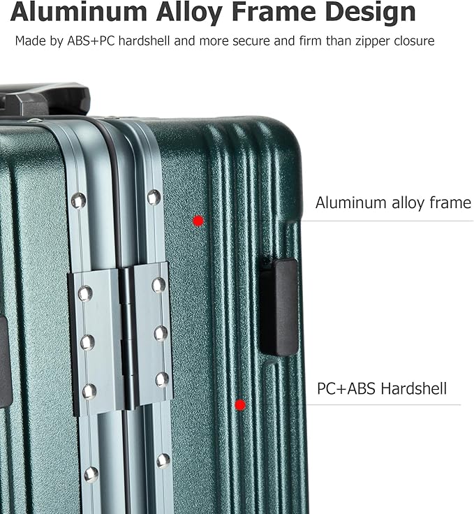 feilario Aluminium Frame PC Hard Shell Spinner Wheels Luggage,20.8"X15"X8.7 Airline Approved Built-In TSA lock Carry on Suitcase, with Cup Holder, USB Port, Phone Holder