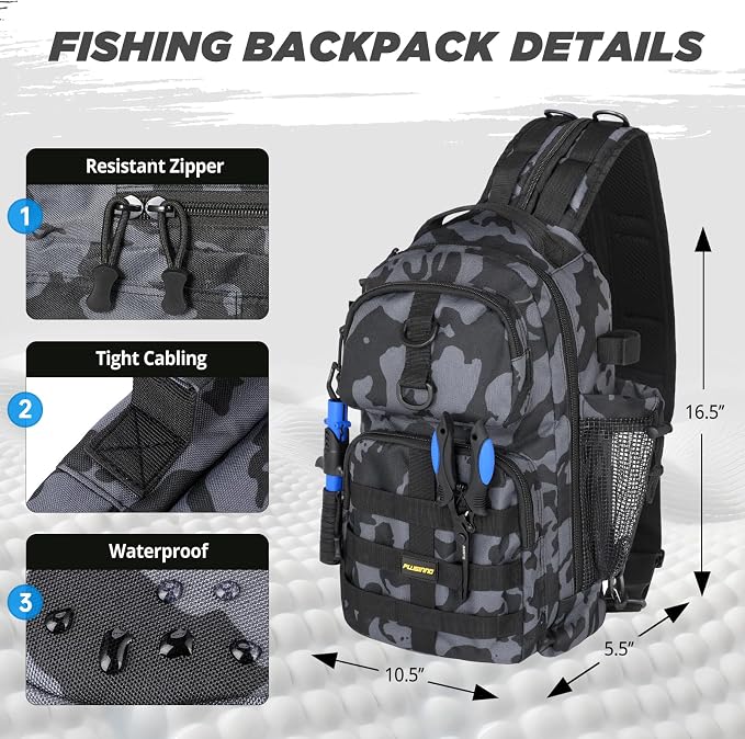 PLUSINNO Fishing Backpack with Fishing Rod and Reel Combos Tackle Boxes, Waterproof Tackle Backpack for Fishg Gear with Rod Holder, Fish Gifts for Men with Tool Kit
