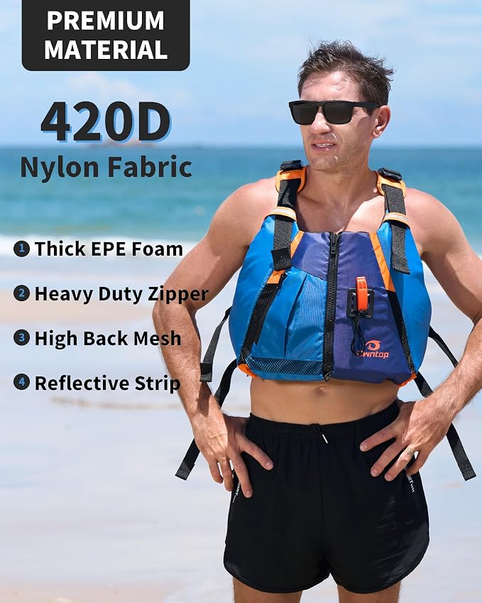 Owntop Adult Swim Vest - Adjustable Safety Strap & Premium Buoyancy for Paddle Sports, Kayaking, Canoeing, Boating