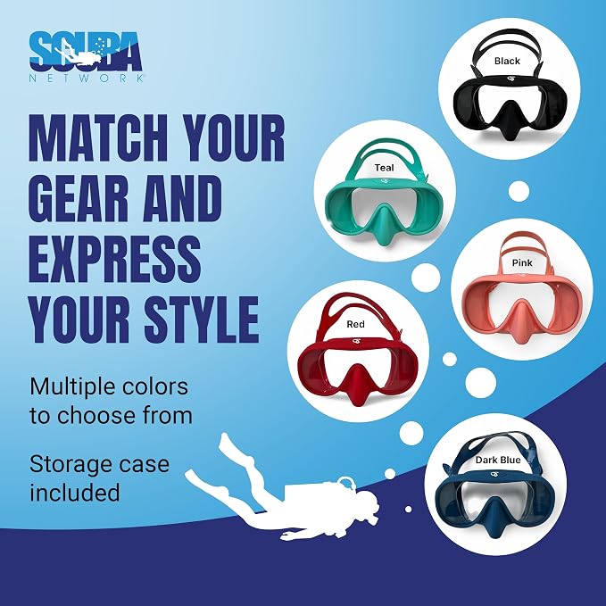 Spartacus Frameless Dive Mask, Ultra-Clear Low-Iron Glass, Wide View, Low Volume, 100% Silicone Skirt