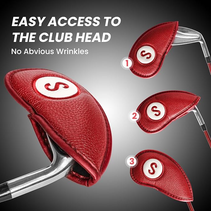 FINGER TEN Magnetic Golf Iron Headcovers Value 11 Pack, Durable PU Leather with Embroidered Numbers for Easy Identification, Multiple Colors Available Fits Most Iron Clubs