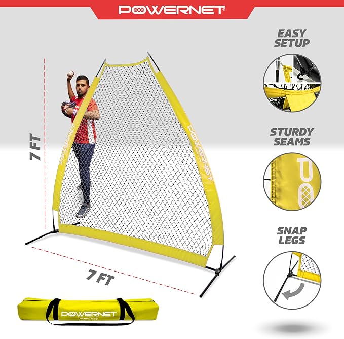 PowerNet Baseball Training Equipment Baseball Net, Portable Softball Batting Practice Pitching Screen, 7-FT I-Screen or A-Frame Pitching Net