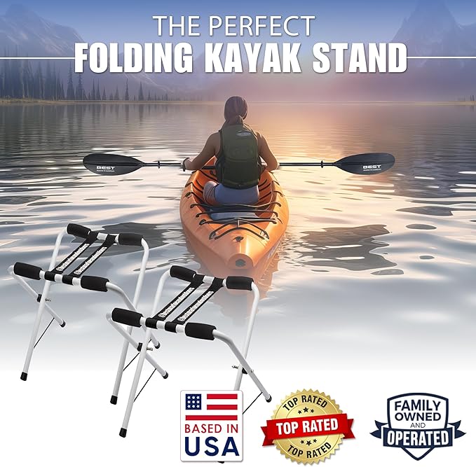 Best Marine and Outdoors Folding Kayak Stands – 21" Tall, No Assembly, Heavy Duty Aluminum, Portable Kayak Storage Rack for Canoe, SUP & Paddle Board – 150 lb Capacity, Lightweight & Foldable