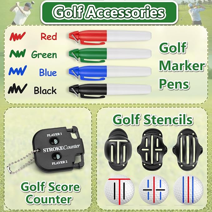 Golf Accessories for Men Women, Golf Gift Stuff with Hi-End Case, Golf Tees, Golfeball Marker, Golfer Towel, Club Brush, Divot Repair Tool, Stroke Counter and Marker Pens for Any Golf Fan, Souvenir