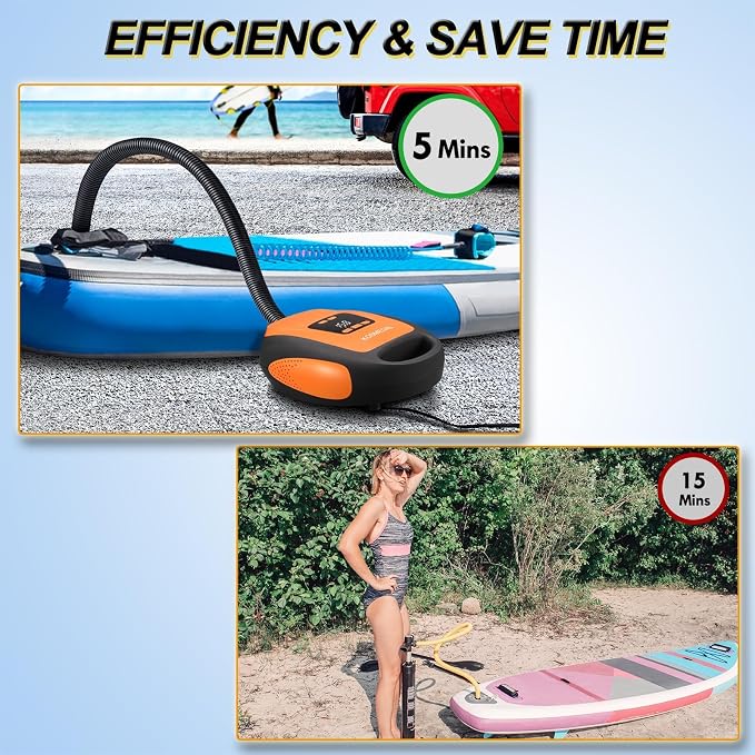 kosmegal Paddle Board Pump Electric Portable, SUP Pump for Paddleboard, 20PSI Air Compressor with Auto-Off, Deflation Function for Inflatables, Kayaks and Boats