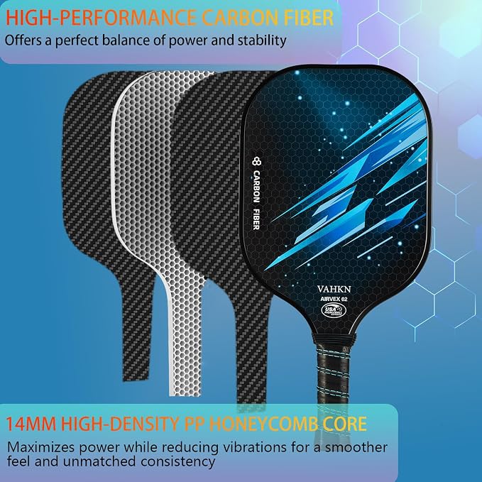 Pickleball Paddles,Pickleball Paddles Set of 2-Carbon Fiber Pickle Ball Paddle 2 Pack for Men and Women-Lightweight,Control & Power Racket Set Equipment with Bag & Balls