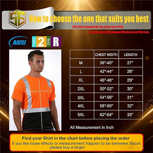 sesafety Hi Visibility Shirts for Men, Safety Shirts with Reflective Strips Class 2, Hi Vis Construction Work Shirt with Pocket Orange M