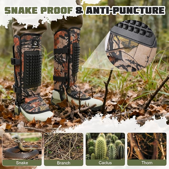Kalkal Snake Gaiters, 1200D Waterproof Snake Chaps Snake Gaiters for Men Women, Adjustable Snake Bite Protection Snake Guards for Legs Men, Snake Proof Gaiters for Hiking Hunting