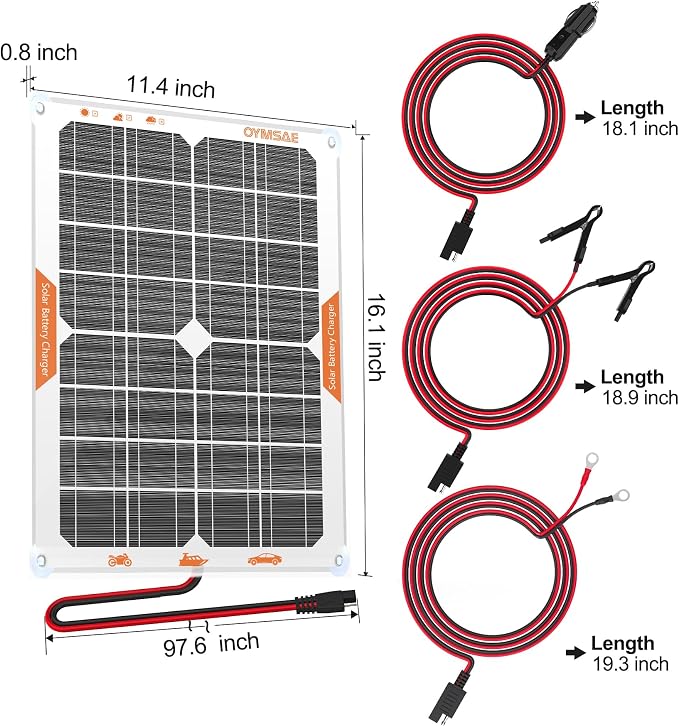 OYMSAE White 20W 12V Solar Panel Battery Charger Portable Waterproof Power Trickle Battery Charger & Maintainer for Car Boat Automotive RV with Cigarette Lighter Plug & Wiring Clip