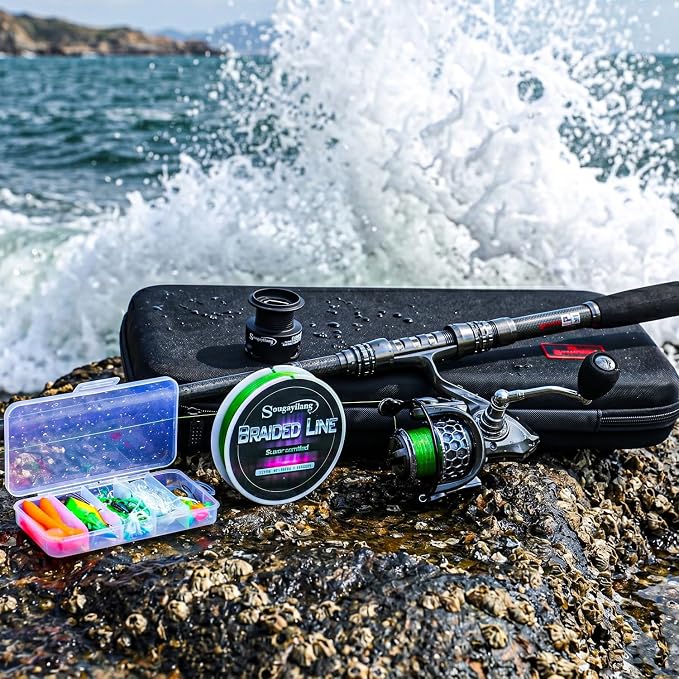 Sougayilang Fishing Rod Reel Combo with Telescopic Fishing Pole Spinning Reel Carrier Bag for Travel Saltwater Freshwater Fishing