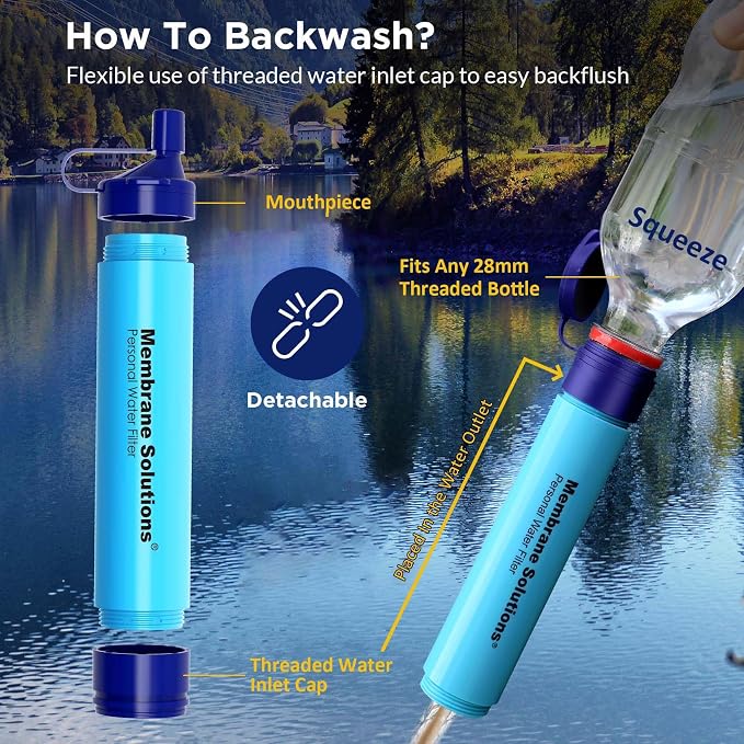 Membrane Solutions Upgrade 5 Stage Water Filter Straw 4 Pack and Gravity Water Filter Pro 6L, 0.1-Micron Versatile Water Purifier Survival Gear and Equipment for Group Camping Emergency