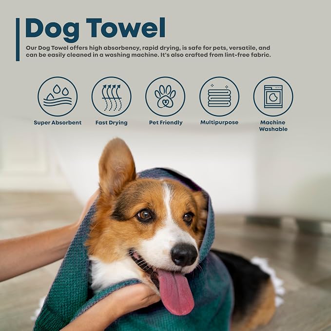Extra Large Dog Towel for Big Dogs — 400 GSM Premium Microfiber, Fits Golden Retriever, Labrador, Bernese — Super Absorbent Quick Dry, Machine Washable (Blue, 2XL)