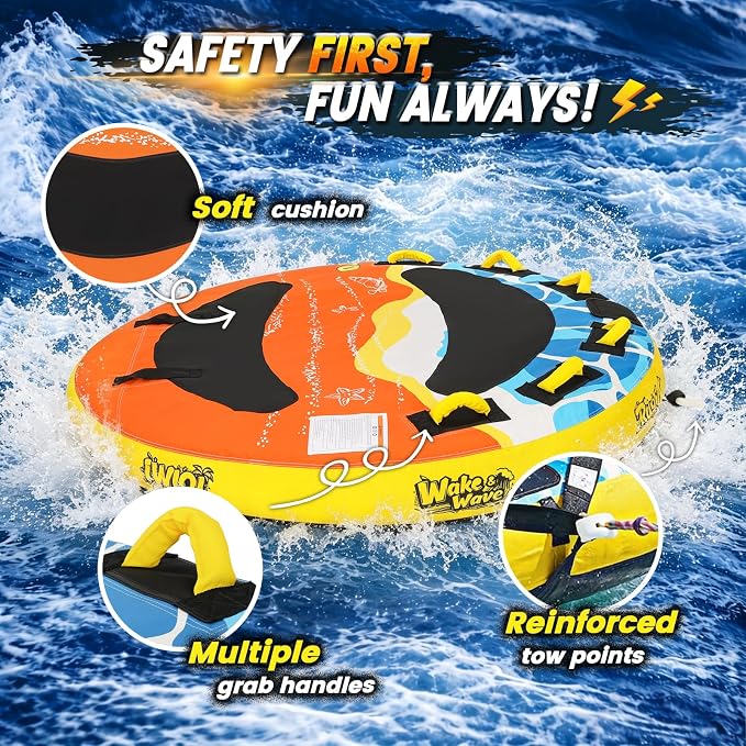 Heavy-Duty Towable Tube for Boating, Boat Tubes with Nylon Cover, Inflatable Water Sport Towables with Front Back Tow Points, Super Round Design