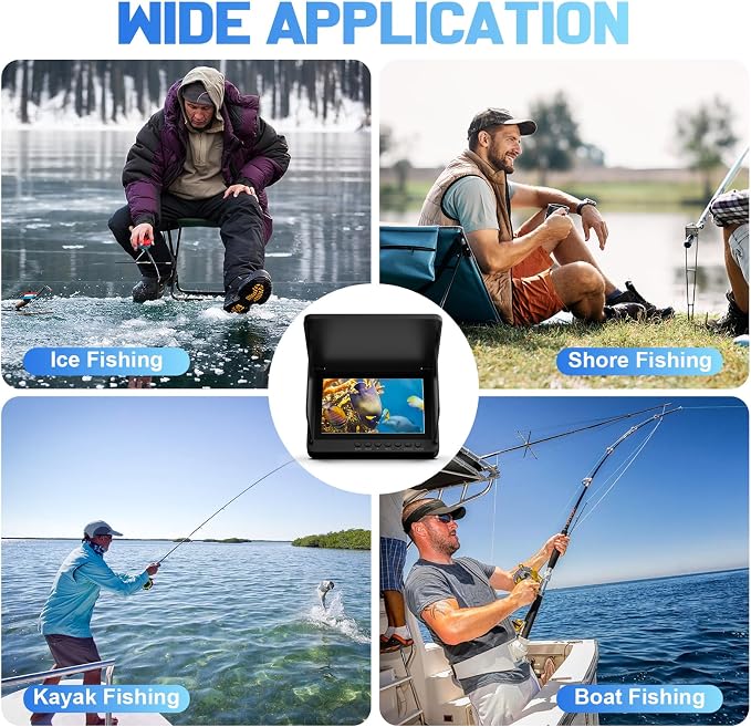 5" IPS Fish Finder for Boat with 6000mAh,1080 HD Underwater Fishing Camera,220°Wide Angle,IP68 Waterproof,30M/100FT Ice Fishing Camera with 8 High Brightness IR LEDs for Lake Fishing