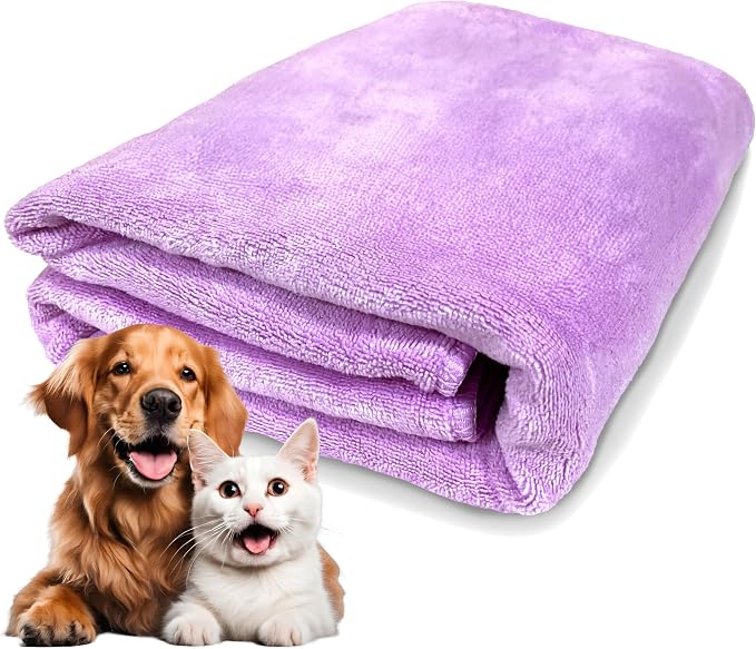 Extra Large Dog Towel for Big Dogs — 400 GSM Premium Microfiber, Fits Golden Retriever, Labrador, Bernese — Super Absorbent Quick Dry, Machine Washable (Purple, L)