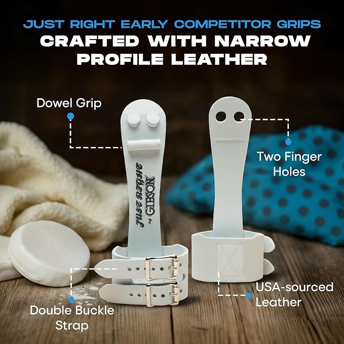 Gibson Athletic Just Right Uneven Bar Gymnastics Grips for Girls - Narrow Fit Leather Hand Grips for Gymnastics Bars - Gymnastics Equipment & Accessories, Made in USA