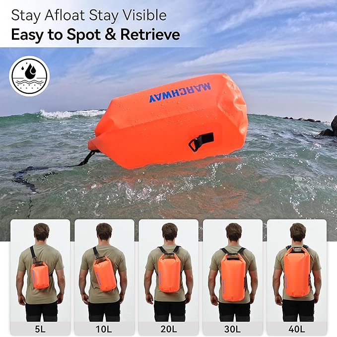 MARCHWAY Floating Waterproof Dry Bag Backpack 5L/10L/20L/30L/40L, Roll Top Sack Keeps Gear Dry for Kayaking, Rafting, Boating, Swimming, Camping, Hiking, Beach, Fishing