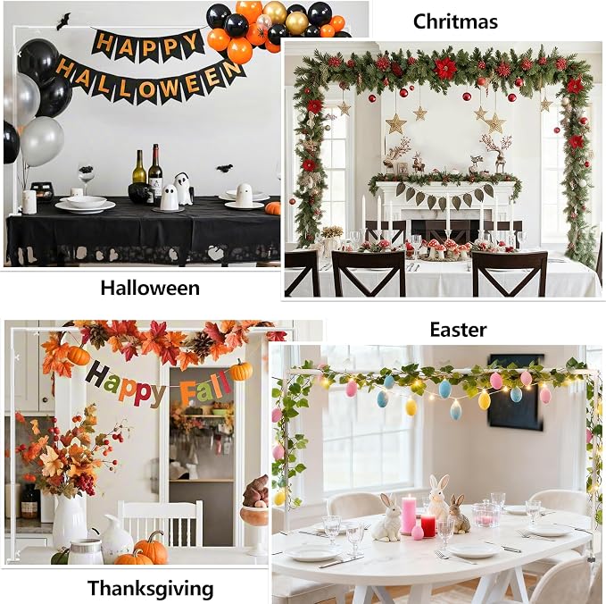 Over The Table Rod Stand with Clamps Adjustable 30"-43" Tall 47"-98" Length White Table Arch Hanging for Wedding Birthday Party Halloween Christmas
