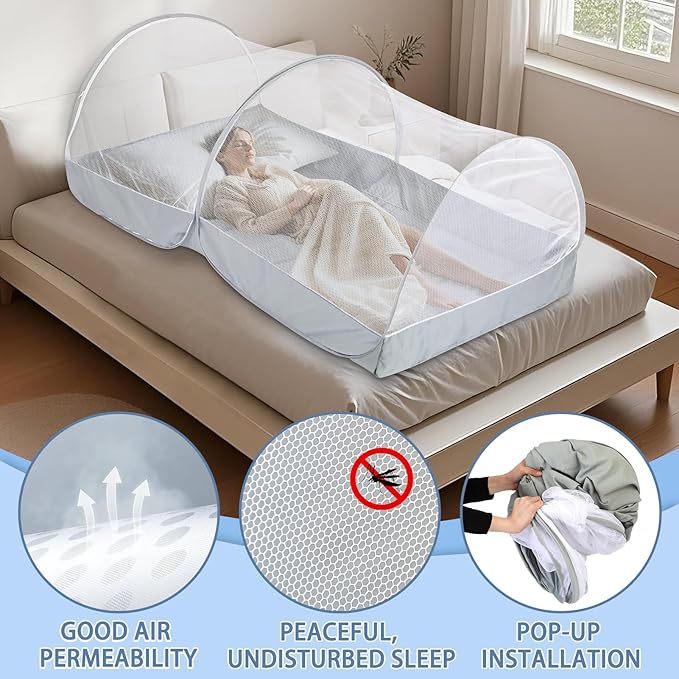 Mosquito Net for Bed - Pop Up Bed Tent - Portable Travel Mosquito Net, Mosquito Netting for Suitable for Baby, Adult Bedroom, Camping, Napping, Patio
