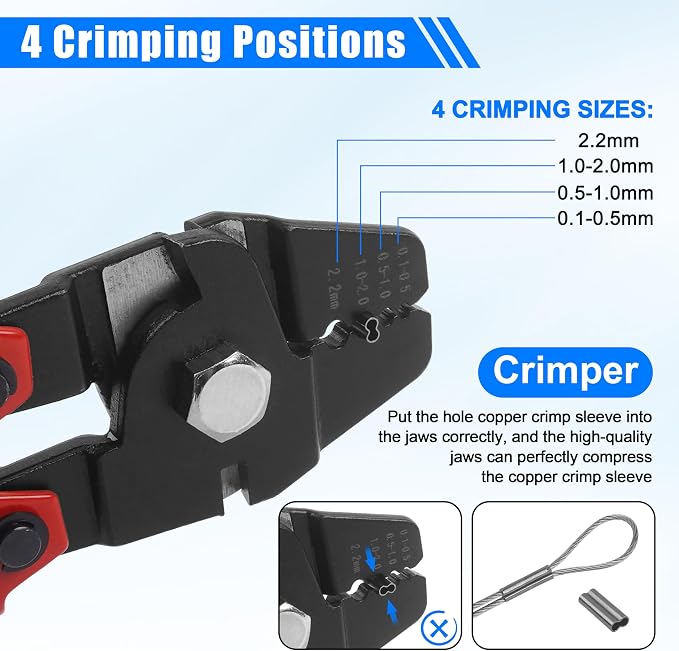 Fishing Crimping Tool Kit Wire Crimping Tool Stainless Steel Fishing Crimping Pliers with 300pcs Aluminum Crimp Sleeves Kit Effort-Saving Wire Crimper Tool, 4 Size Crimp Sleeves Fishing Tackle Pliers