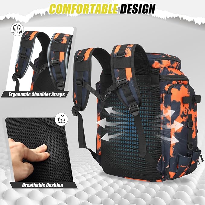 HAMBOLY Fishing Backpack 45L with Rod Holders, Water-Resistant Tackle Backpack for Fishermen, Large Capacity Fishing Gear Bag for Travel Hiking Camping