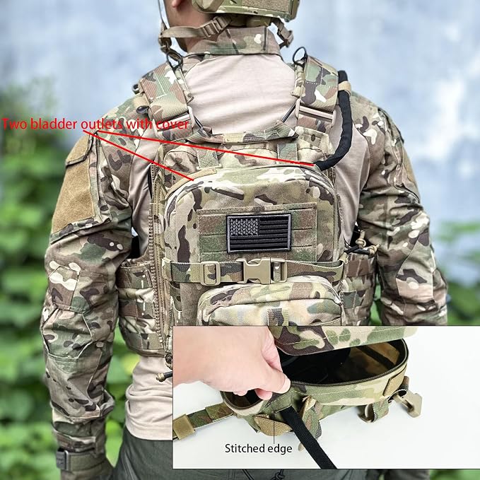 Tactical Mini Molle Hydration Pack,Molle Hydration Carrier with IFAK Pouch&US Flag&Med Patch,Hydropack for 2L Water Bladder