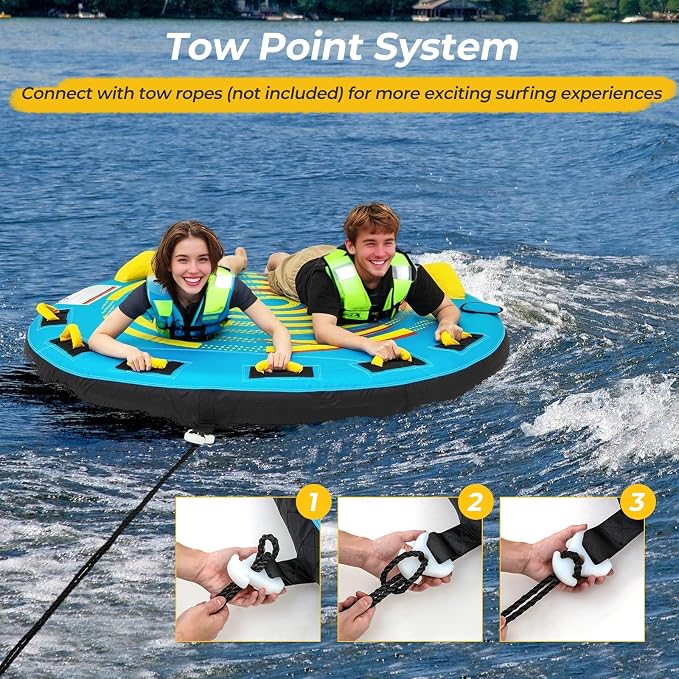GYMAX Towable Tube for Boating, 2/3 Riders Inflatable Boat Tube for Water Sports to Pull with Padded Grip, Dual Tow Points, Full 900D Nylon Cover & Drainage System for River, Lake, Sea