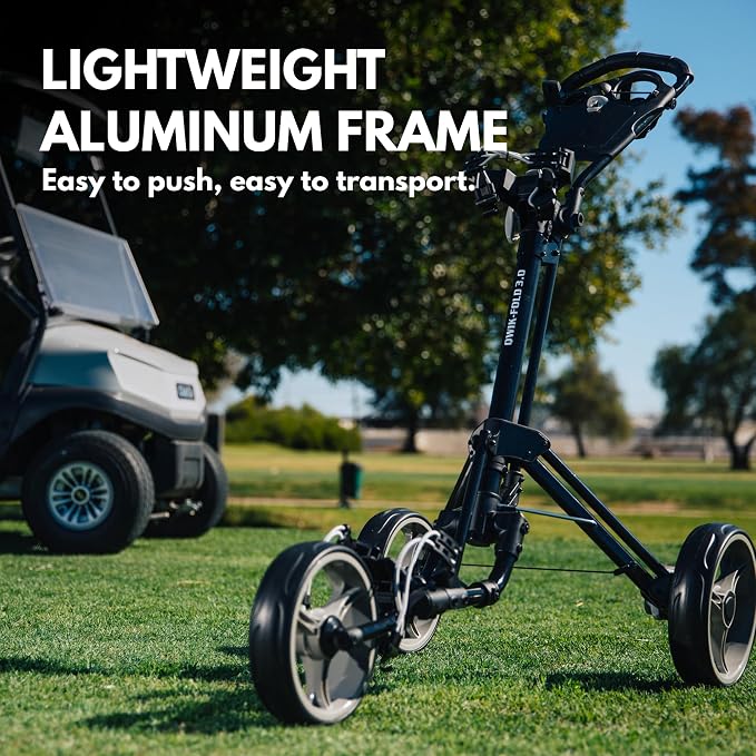 Qwik-Fold 3-Wheel Golf Push Cart with Foot Brake – 1-Second Fold & Unfold Folding Golf Trolley, Lightweight Aluminum Frame, Adjustable Handle, Ball-Bearing Wheels, Umbrella Holder & Storage