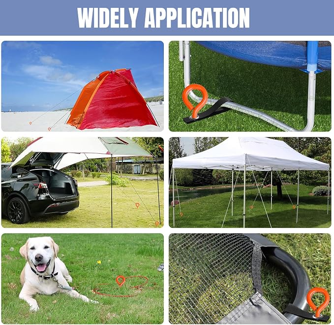 Eurmax USA 4 Pack Heavy Duty Ground Stakes&Anchors,Commercial Spiral Screw-in Trampoline Stakes with Reinforced Tie-Down Straps,High Wind Stabilizing Kit for Canopies,Outdoor Sheds,Swing Sets(Orange)