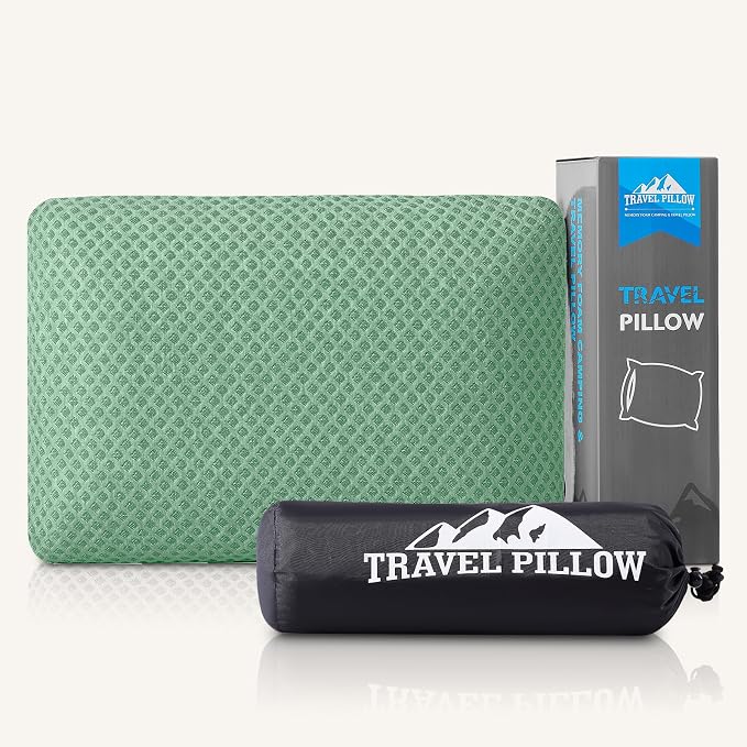 Travel Pillow Memory Foam Pillows, Light Grey L Size, Green L Size, Ideal Backpacking Hiking, Bed Pillows, Airplane and Car