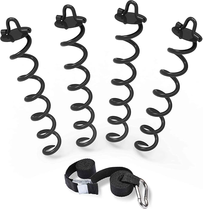 ABCCANOPY 10" Spiral Ground Anchor with Straps for Anchor Swings Set Down, Tent (Black)