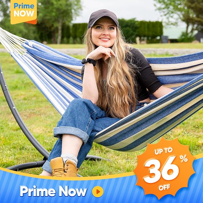 SUNCREAT Large Hammocks for Outside, Long Replacement Hammock Two Person for Stand, Blue White Stripes