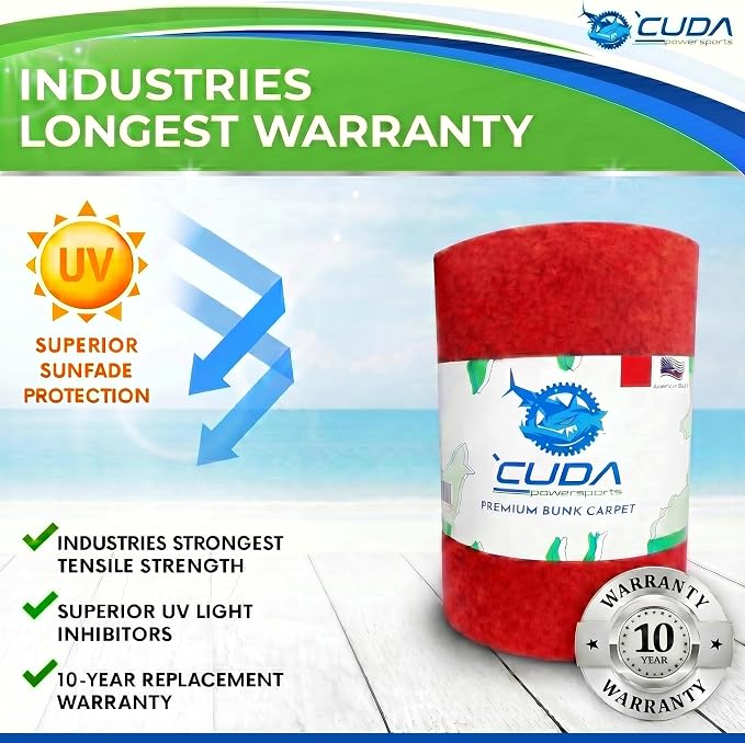 Boat Trailer Bunk Carpet - 12in Wide x 40Ft RED Marine Carpeting for Boats, Boat Trailer Bunks, Boat Bunk Carpet Bunk (Red (NO Staples), 12in x 40Ft)