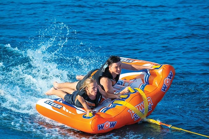 WOW Sports Power Steer Towable Tube - 1-2 Person - 340 lb Capacity - Steerable - For Boating - Youth & Adults