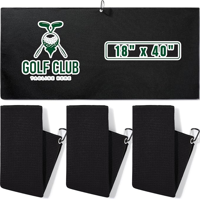 Batiyeer 3 Pack Caddy Golf Towels Summer Gifts Large Caddy Towel for Bags Waffle Pattern with Carabiner Clip Ultra-Absorbent Golfing Gear for Men(Black,18 x 40 Inch,Classic)
