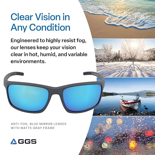 Bullhead Safety Crevalle Safety Glasses, Anti-Fog and Scratch Resistant, Precision Lens with UV Protection, Comfortable and Lightweight, Blue Mirror Lens and Matte Gray Full-Frame, One Size
