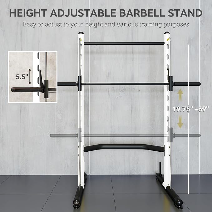 Soozier Squat Rack with Pull-Up Bar, Adjustable Power Rack with Barbell Bar, Multi-Functional Steel Bench Press Rack for Home Gym Strength Training, Black