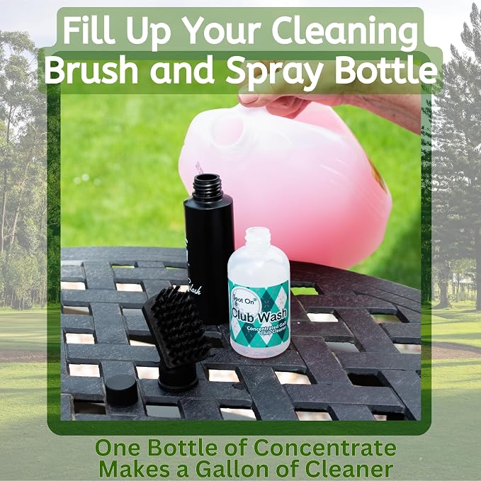 Golf Club Cleaner Brush and Spray Bottle Refill - Concentrated Golf Club Cleaning Solution - Club Wash - Makes a Gallon of Cleaner - Formulated for Golf Grime and Grass Stains - Made in The USA