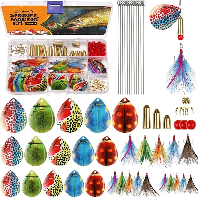 Dovesun Fishing Lure Making Kit DIY Spinner Making Kit, Inline Spinner Baits for Bass Fishing Trout Salmon Freshwater Gift for Men 228pcs/155pcs/107pcs